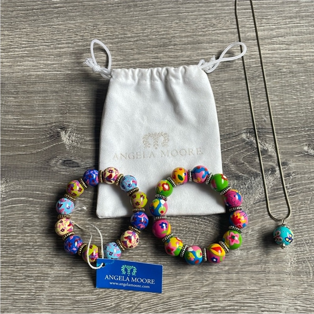 Angela Moore Colorful Beaded  Bracelet and Necklace Set